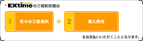 extimeのご契約形態は「1.月々のご使用料+2.導入費用」をお支払いいただくこととなります。